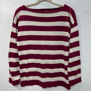 J. Crew Striped Pima Cotton Wool Sweater Women’s M Boat Neck Roll Tab Sleeves